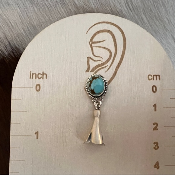 ❤️ #8 Turquoise Matte 925 Navajo Style Dangle Squash Blossom Earrings 1.41”L - Picture 7 of 11